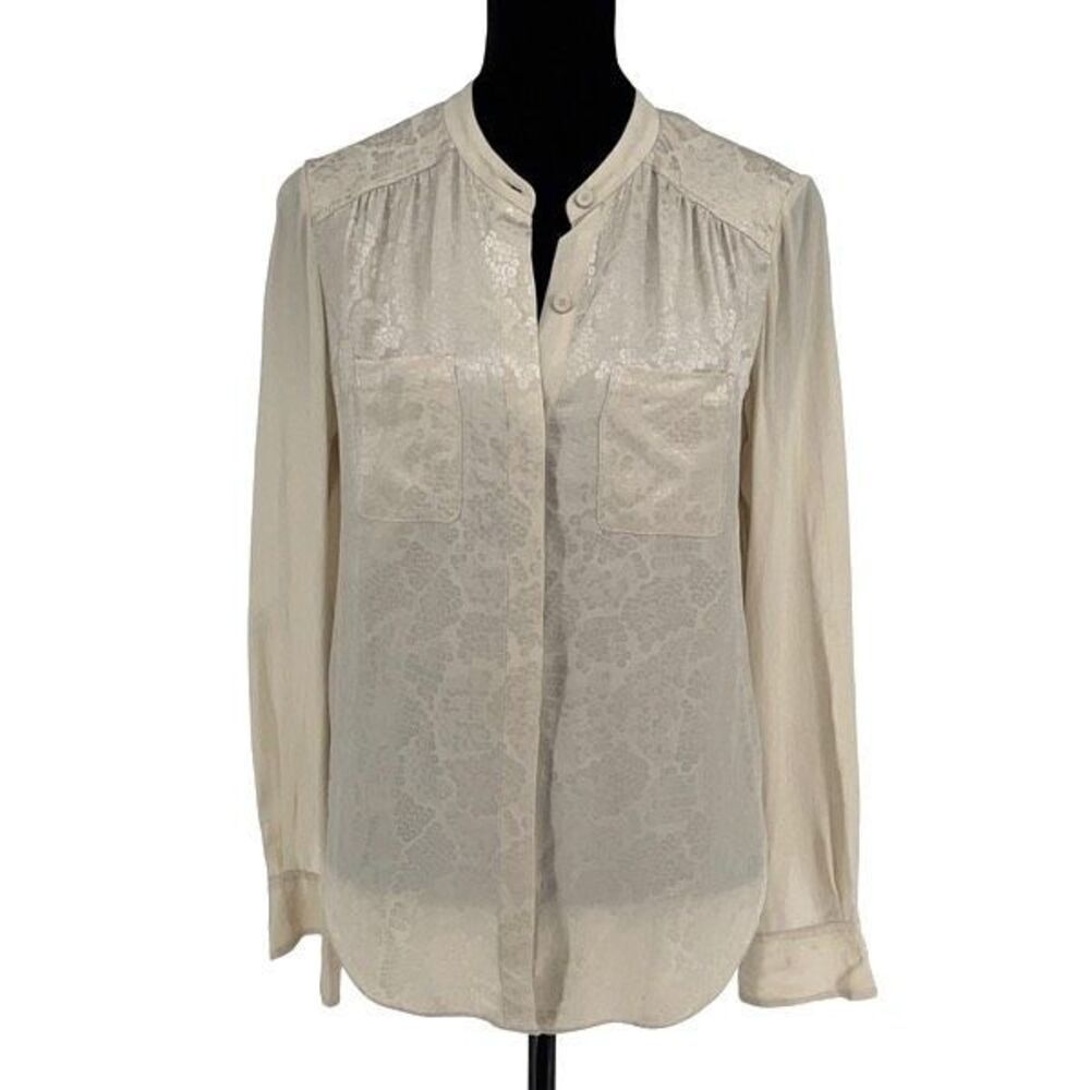 Rebecca Taylor Womens Snakeskin Silk Jacquard Long Sleeve Blouse Cream Size 2 Me